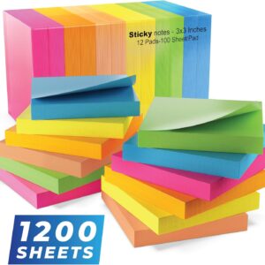 Sticky Notes 3×3 in (12 Pads) Bright Colored